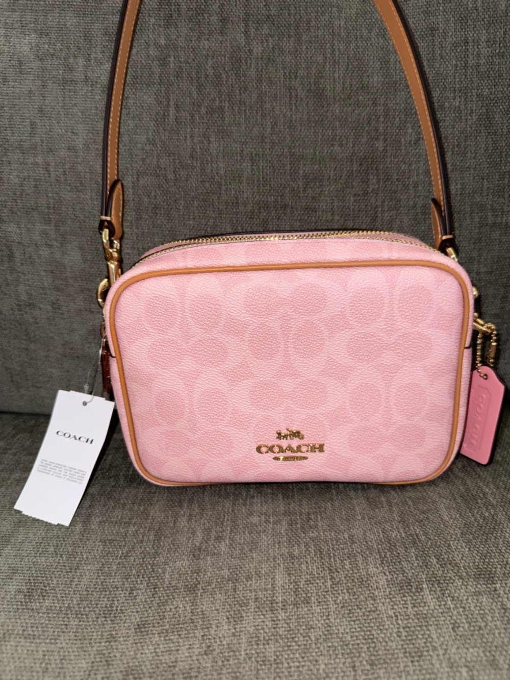 NWT Coach Powder Pink Mini Carey Crossbody Bag in Signature Canvas